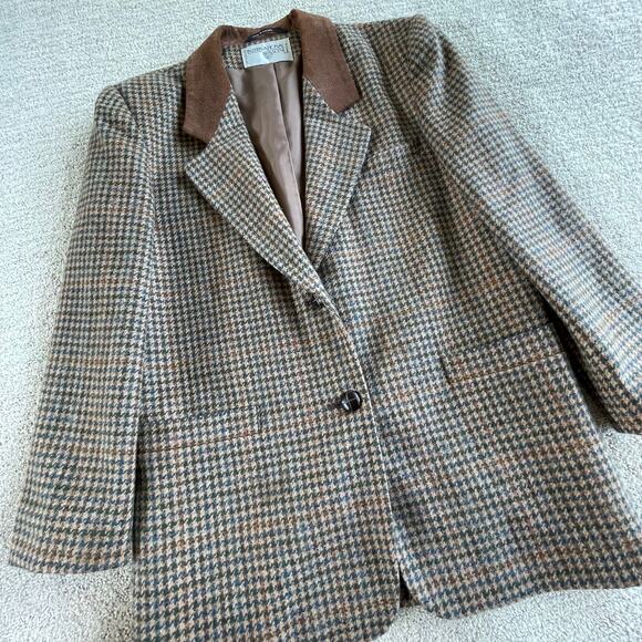 🔥VTG International Scene Wool Houndstooth Tweed Blazer Jacket Preppy Women 5/6 - Picture 2 of 16